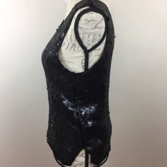 Miss Paillette Sequence Black Tank Size Petite S - Picture 4 of 5